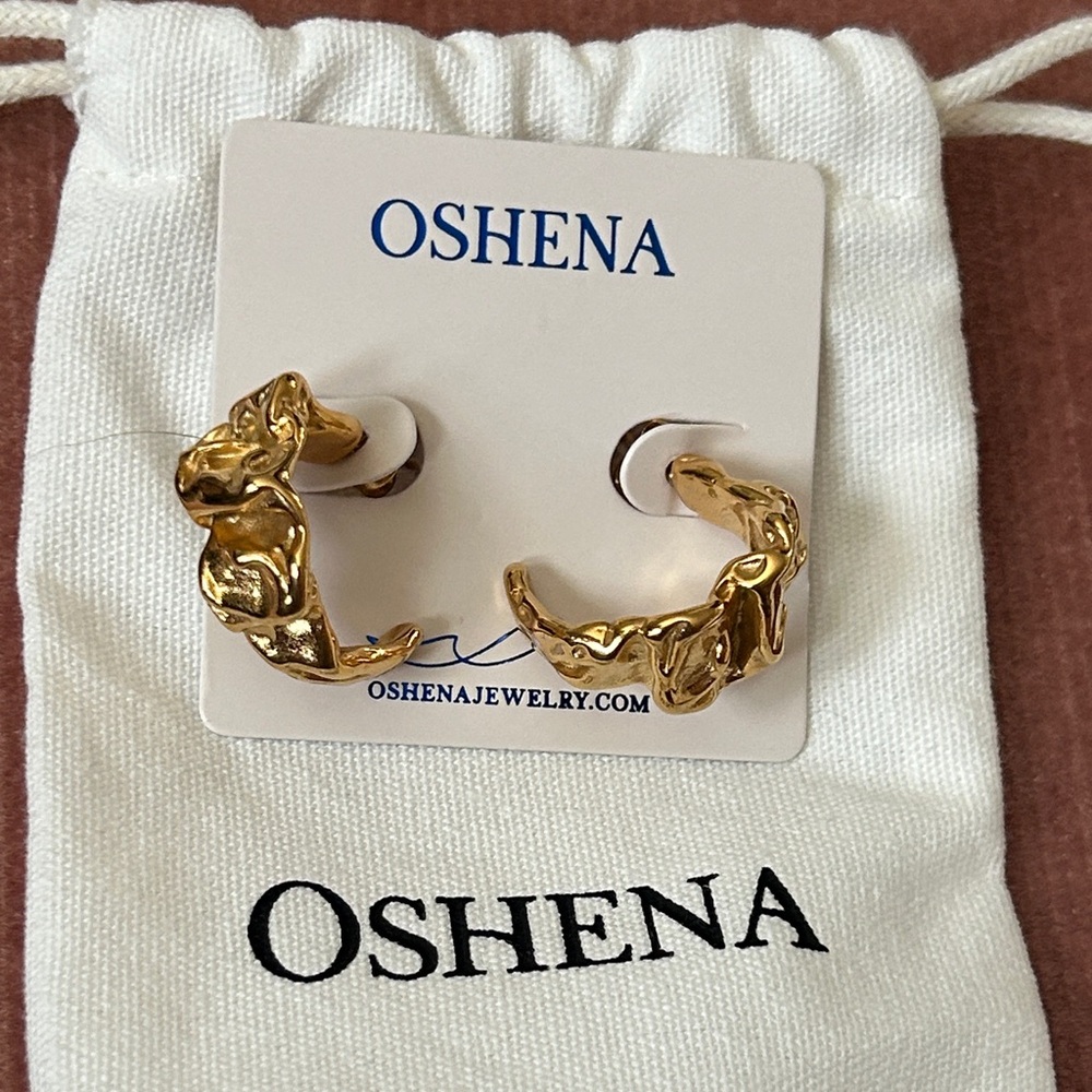Oshena beachwear Gold‎ Textured Hoop Earrings